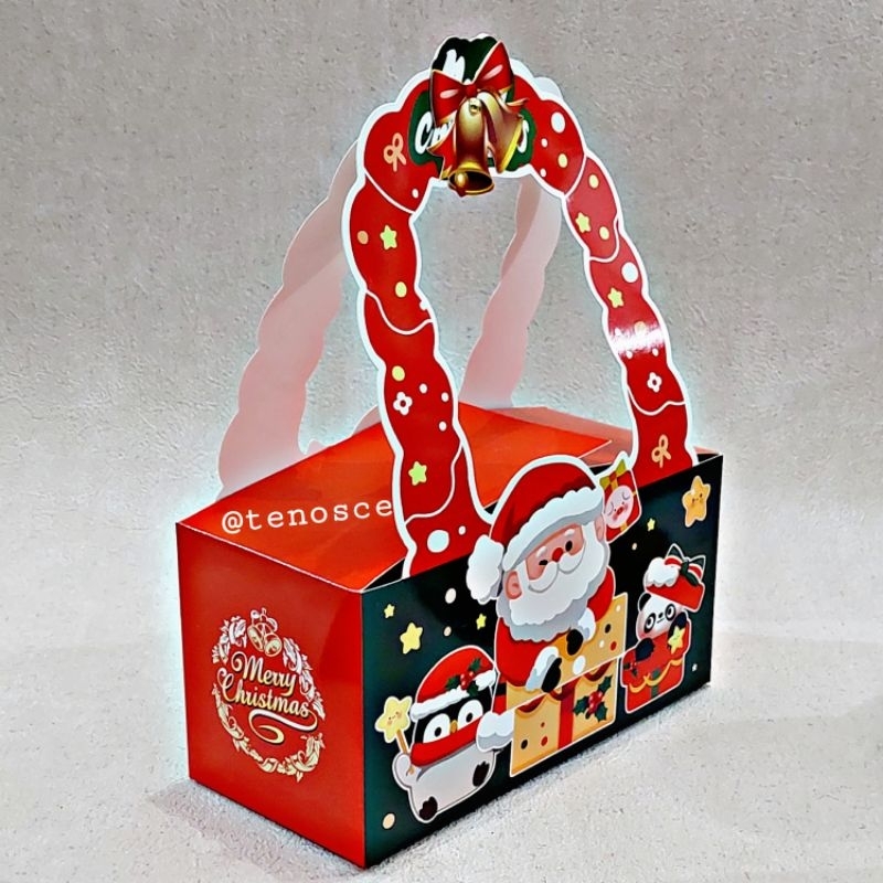 

5pcs Kotak Dus Box Tenteng Kue Kering Cookies Hampers Parcel 2 Toples 600ml Natal Christmas Santa Jingle