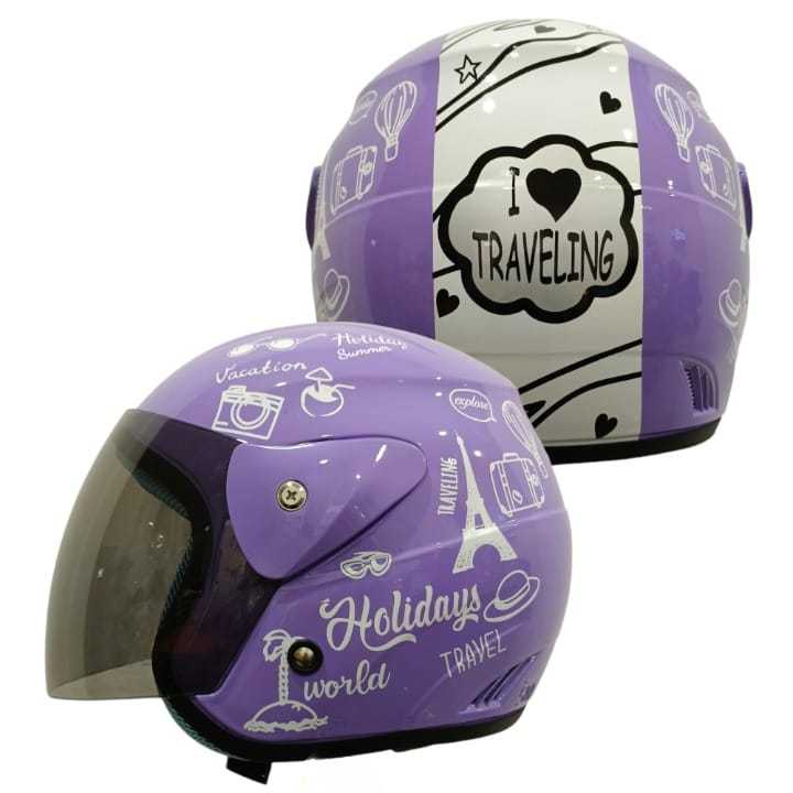HELM HALFFACE EVOLUTION MOTIF TRAVELING UNGU MIRIP GM EVO HELM DEWASA