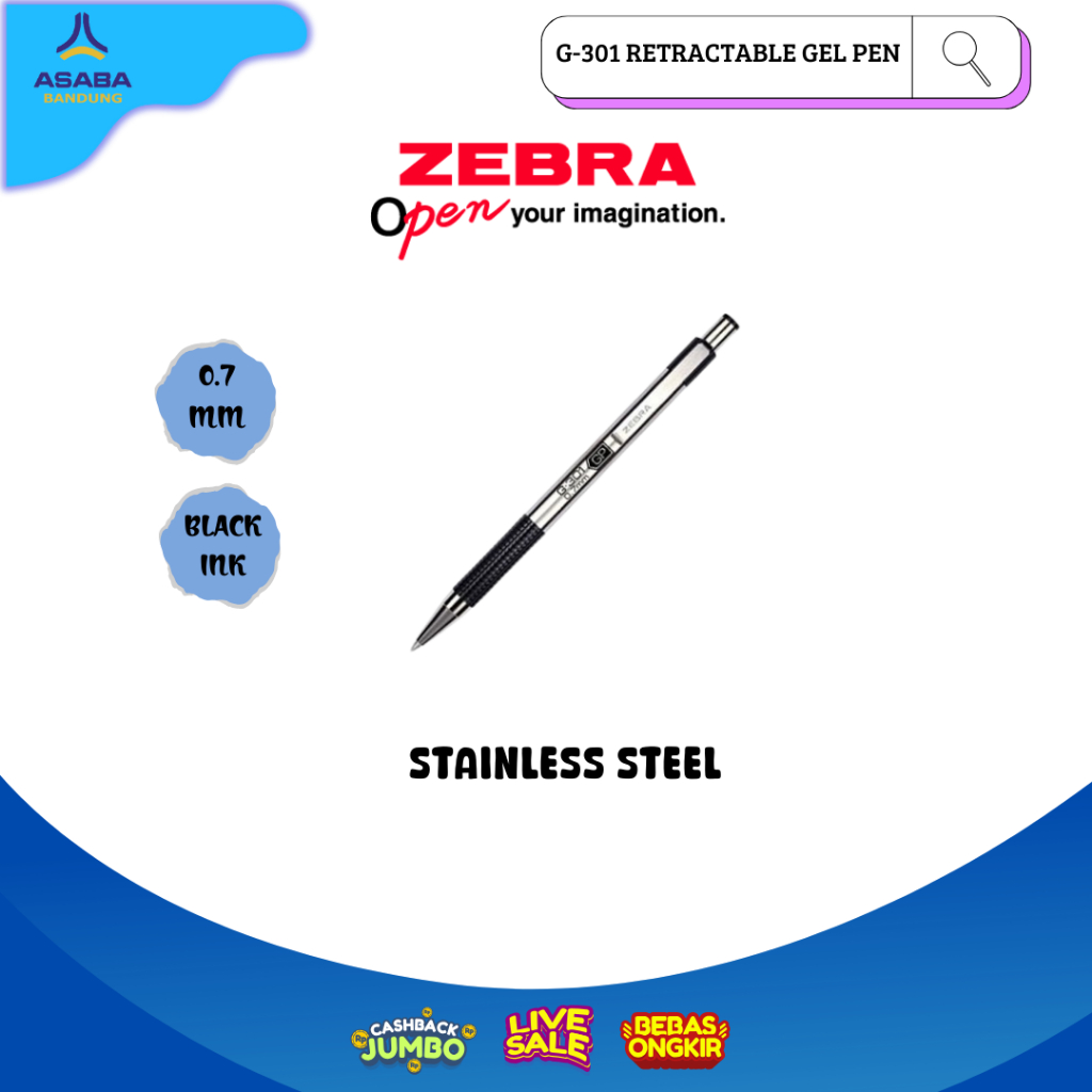 

Asaba Bandung - Zebra G-301 Retractable Gel Pen 0.7 mm Stainless Steel