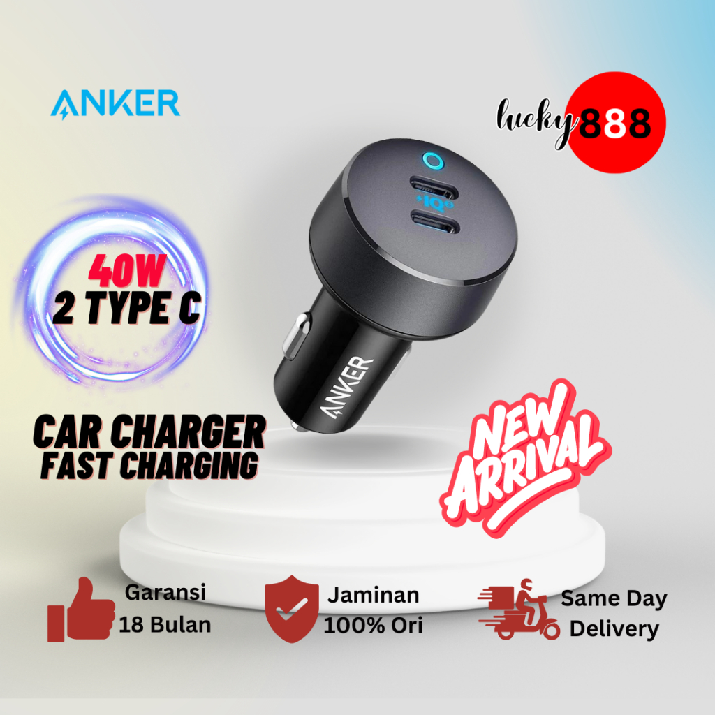 Charger Mobil Anker PowerDrive III Duo Car Charger Dual Type C fast charging 40W Power IQ 3.0 - A272