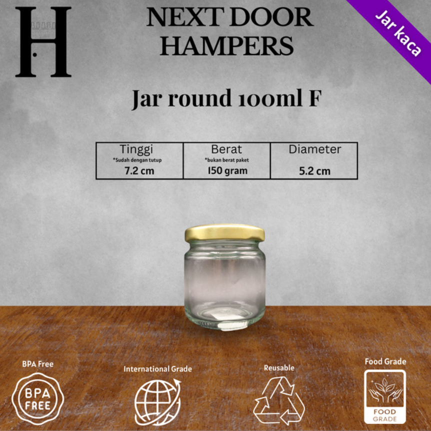 Jar Kaca 100 ml F / Jar Serba Isi 100 ml F/ Jar Round 100 ml F