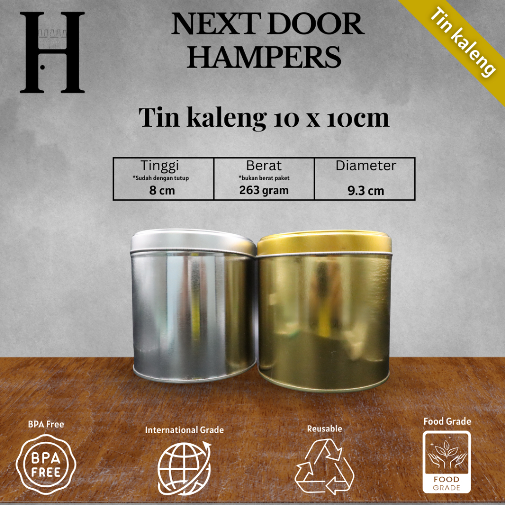 Tin kaleng 10x10/ Tin makanan ringan/ tin silver hadiah/ tin emas hadiah/ tin kaleng hampers