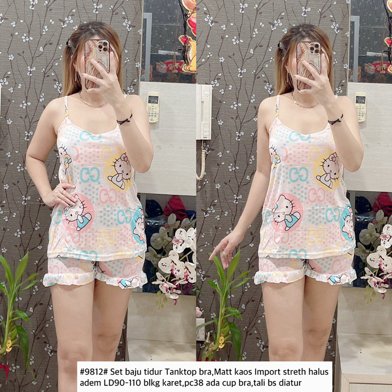 SET BAJU TIDUR TANKTOP BRA HOTPANTS