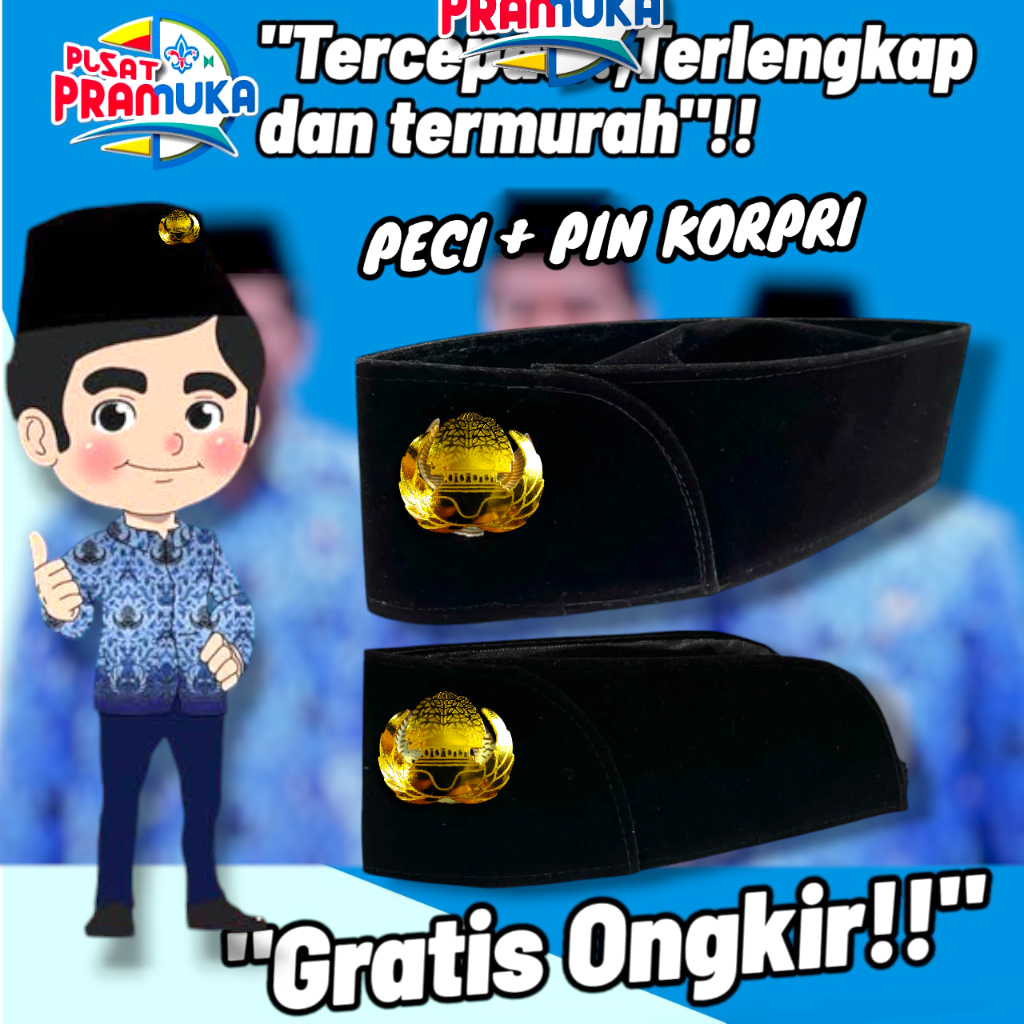 Peci songkok kopyah hitam + pin korpri