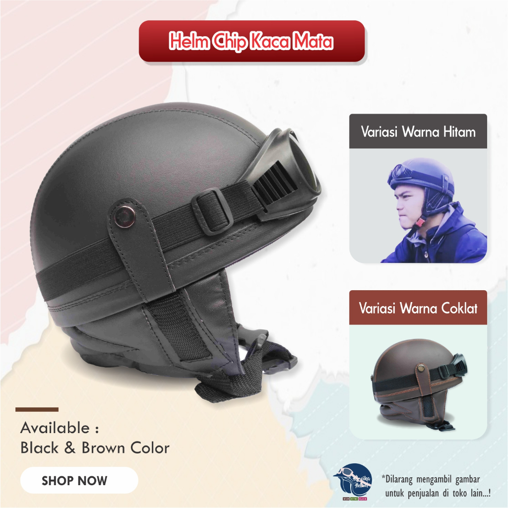 Helm Club Chip Setengah Batok Telinga Kulit Helm Jadul Motor Klasik