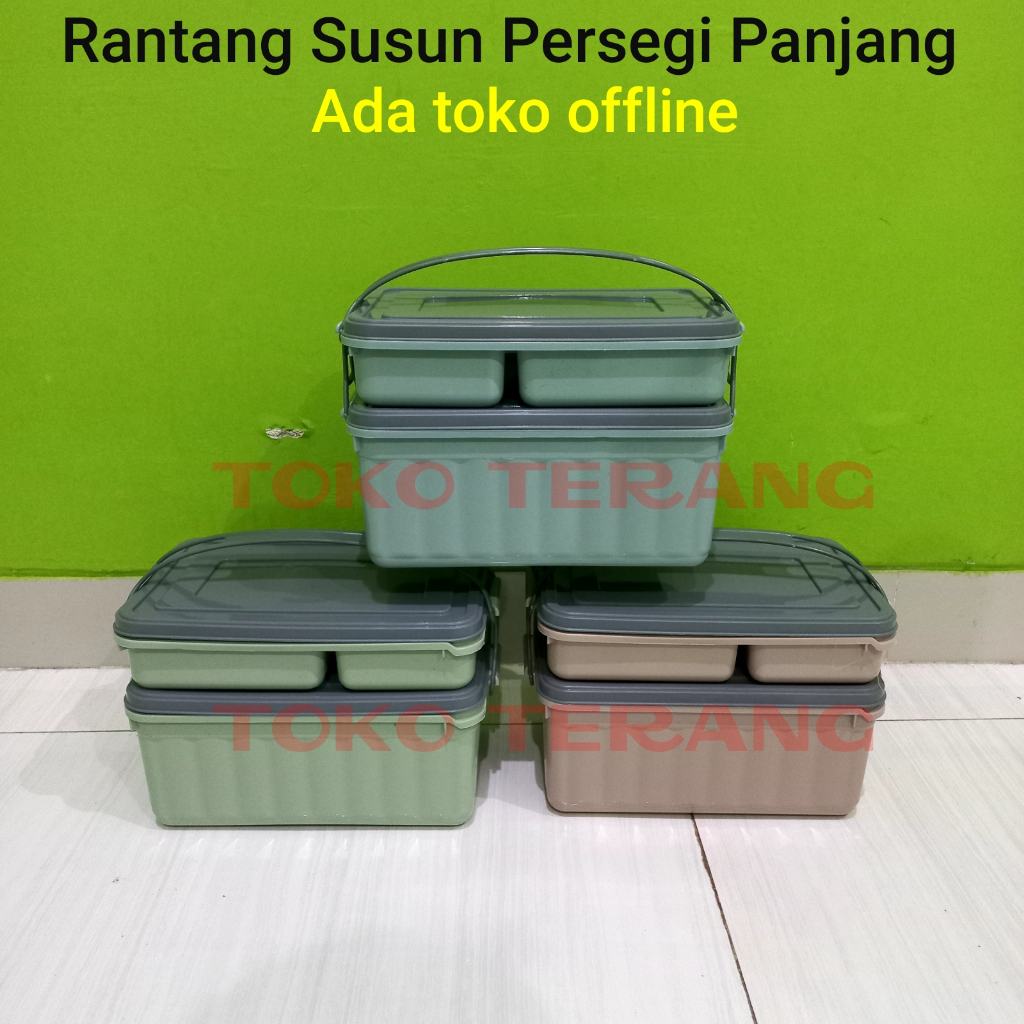 1PCS Rantang susun persegi panjang 2 susun 4 sekat rantang hajatan besar rantang plastik rantang pik