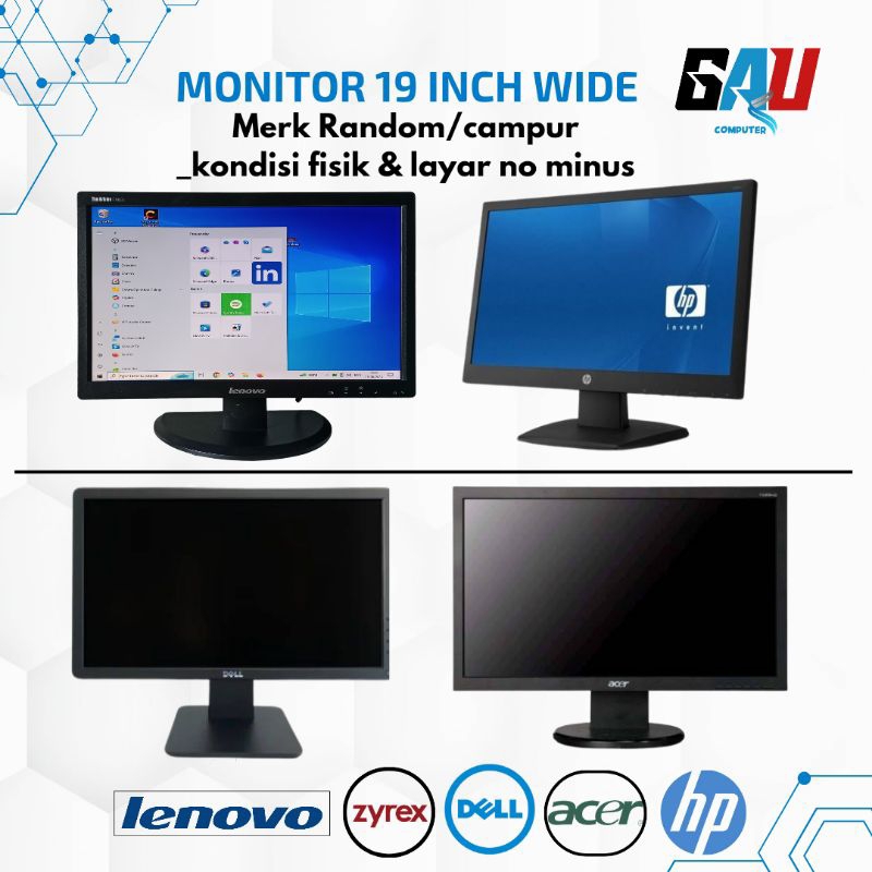 Monitor 19 Inch Wide Second Like New| Layar Komputer PC/CCTV | Merk Random