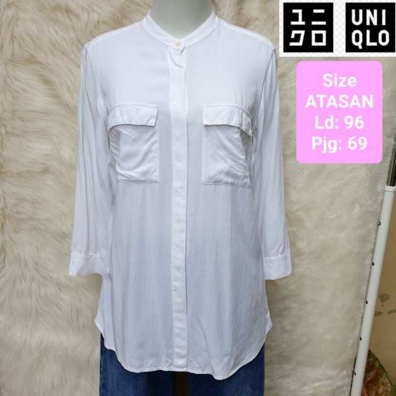 UNIQLO Baju Atasan Kemeja Putih Lengan Panjang Wanita