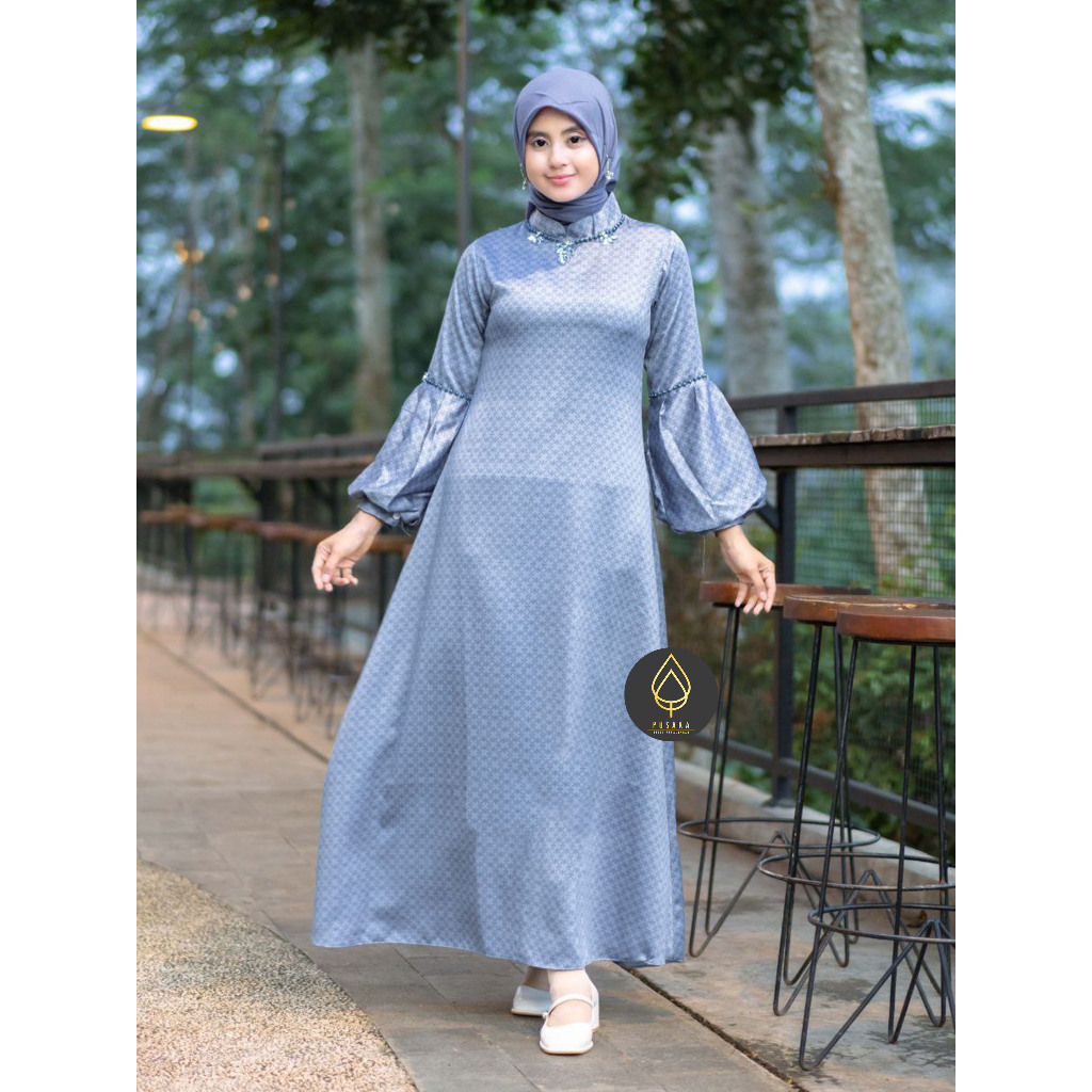 Diana Dress Silk Denim Payet Premium | Gamis Kondangan Pesta Mewah Elegan | Pusaka Batik Pekalongan