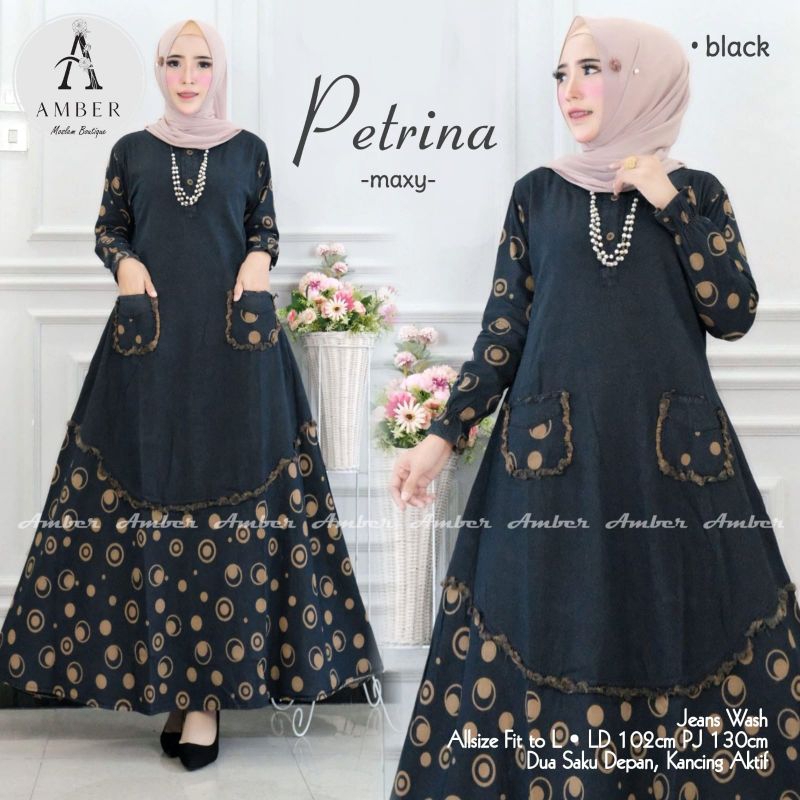 petrina amber gamis jin gamis jeans wash gamis pakaian wanita muslim ayu cantik syar'i terbaru moder