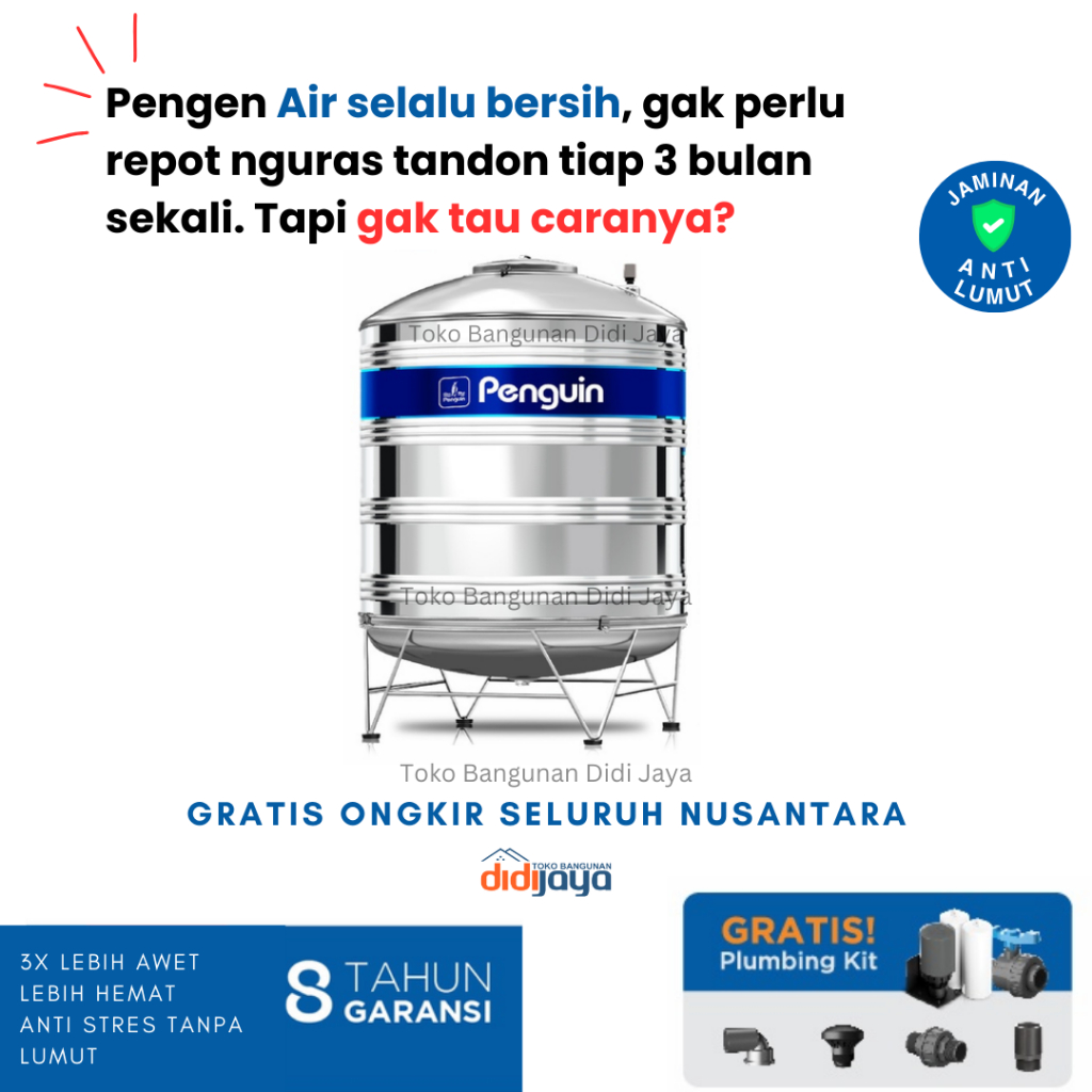 Tangki Air Stainless Steel 2000 Liter Penguin | Toren Air | Tandon Air Stainless Steel TBSK 2000