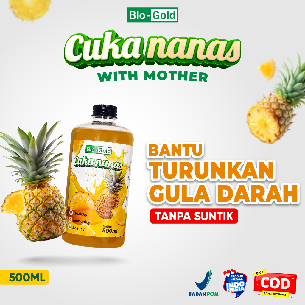 

Cuka Nanas Bio Gold Organik Murni 500 ml Membantu Menstabilkan Gula Darah Kolesterol Asam Urat