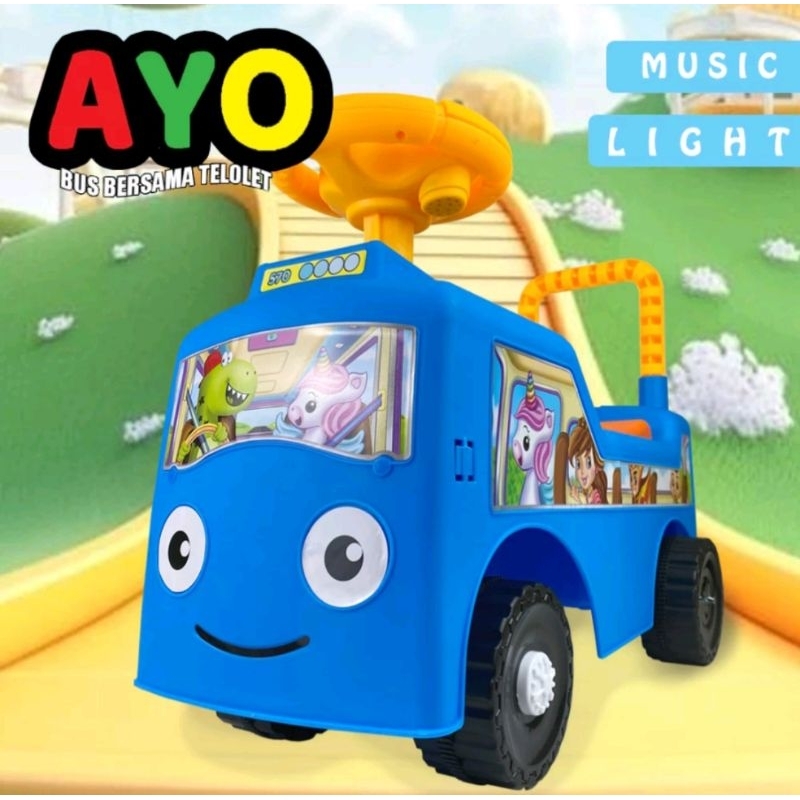 Mainan Anak Mobil AYO Bus SHP 570 Ride On ET 3108 - Warna Kuning, Suara Telolet, Lampu LED, Aman unt