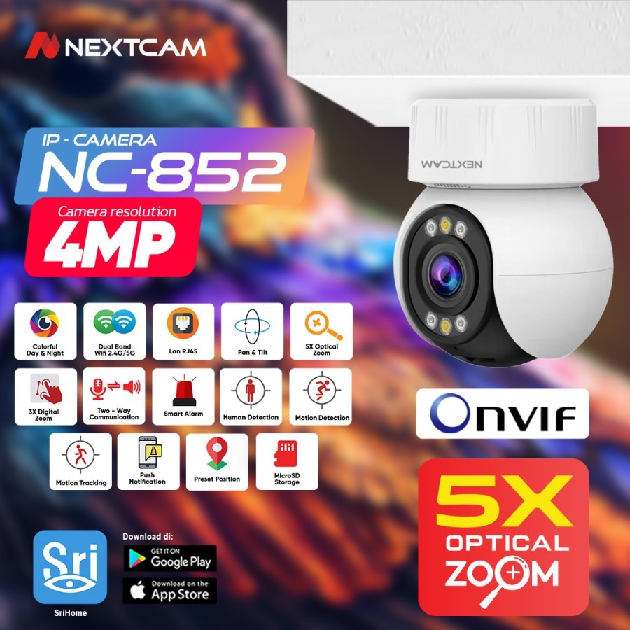NEXTCAM NC-852 CCTV WIRELESS INDOOR 4MP 5x OPTICAL ZOOM PTZ COLORFUL NIGHTVISION