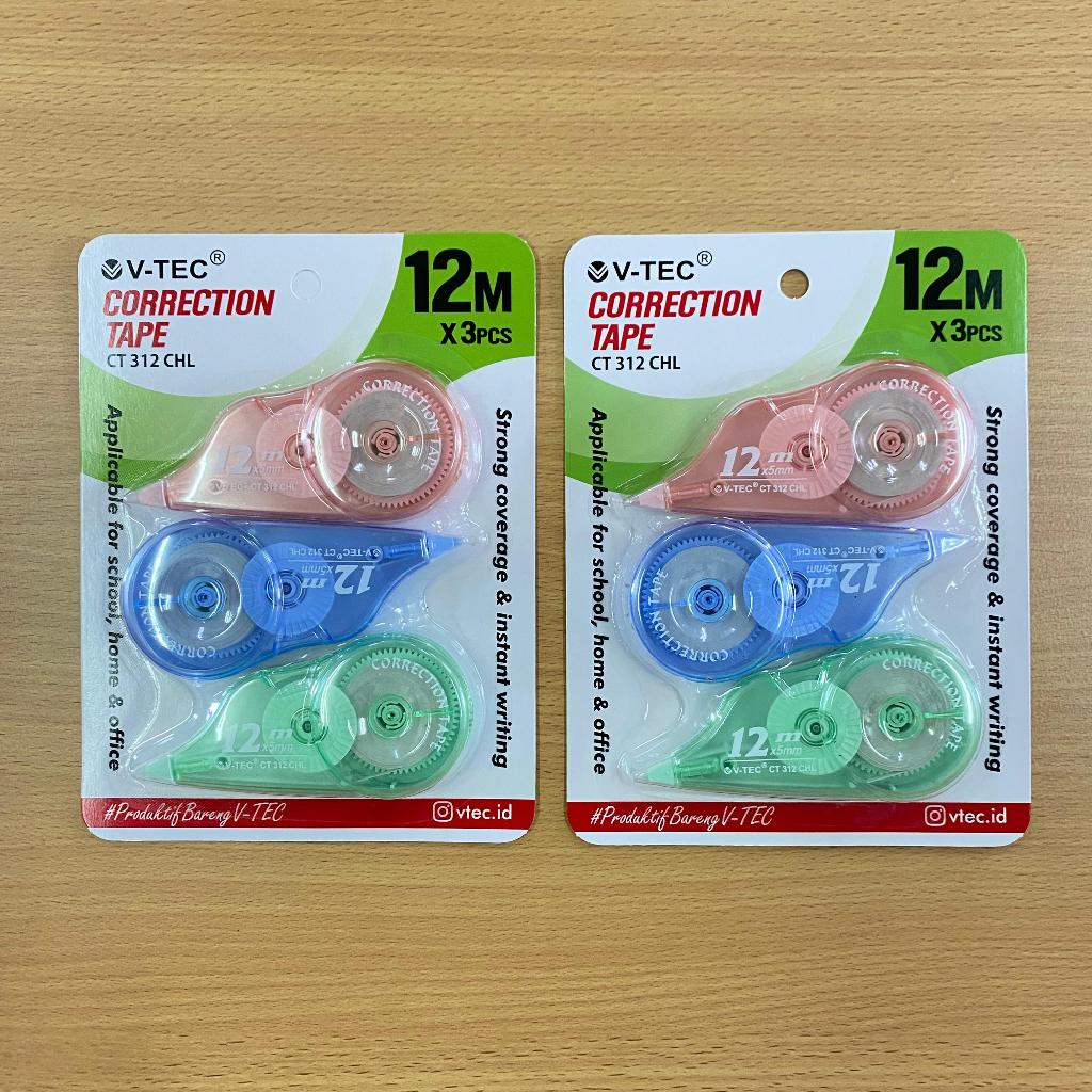 

V-TEC CORRECTION TAPE TYPE CT-312 CHL SET ISI 3 PCS - TIPE EX KERTAS - PITA KOREKSI