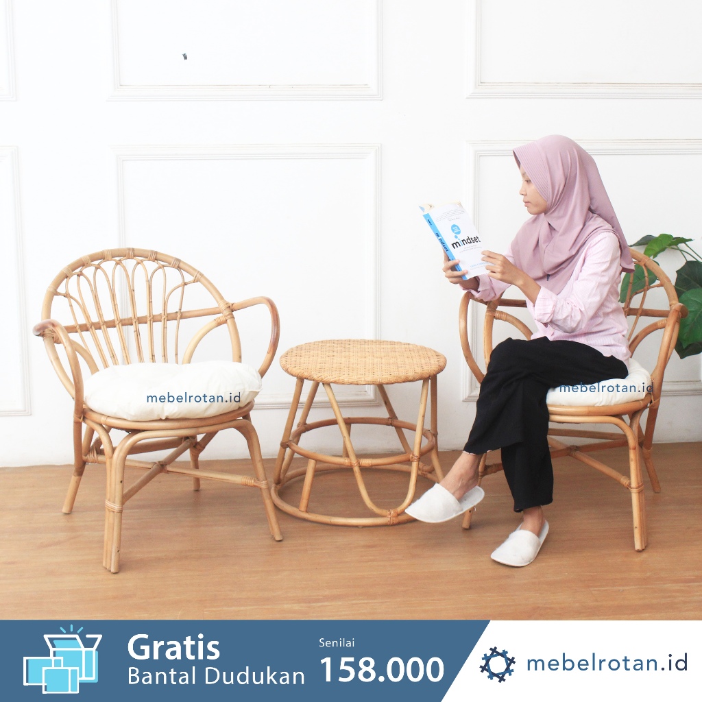 Kursi Teras Rotan Alami Maverick II l Satu Set Kursi Tamu Santai Minimalis