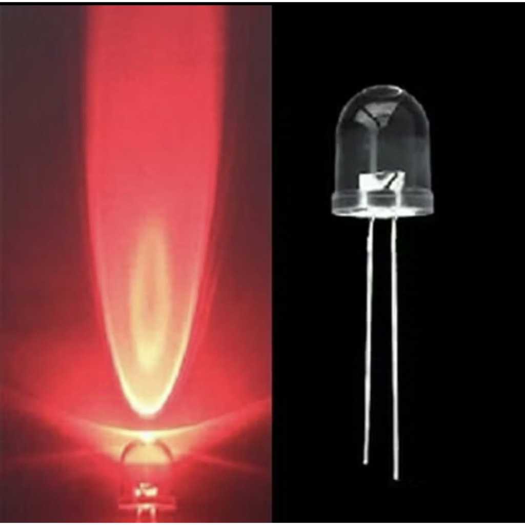 LED 10mm BENING NYALA MERAH / LED 10mm BRIGHT CLEAR NYALA MERAH / LAMPU LED 10mm