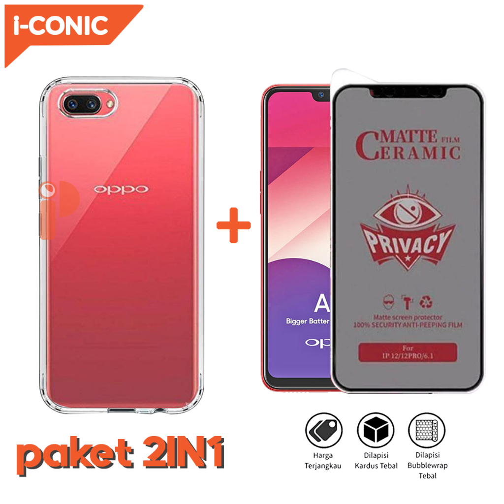Casing 2IN1 For Oppo A3S Ultrathin Clear Premium Soft Case Transparent Free Anti Gores Matte Privacy