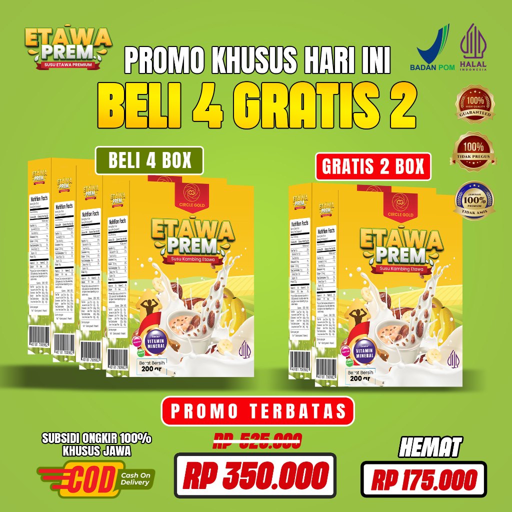 

Susu Kambing Etawaprem Paket Sehat Maximal Promo Beli 4 Gratis 2