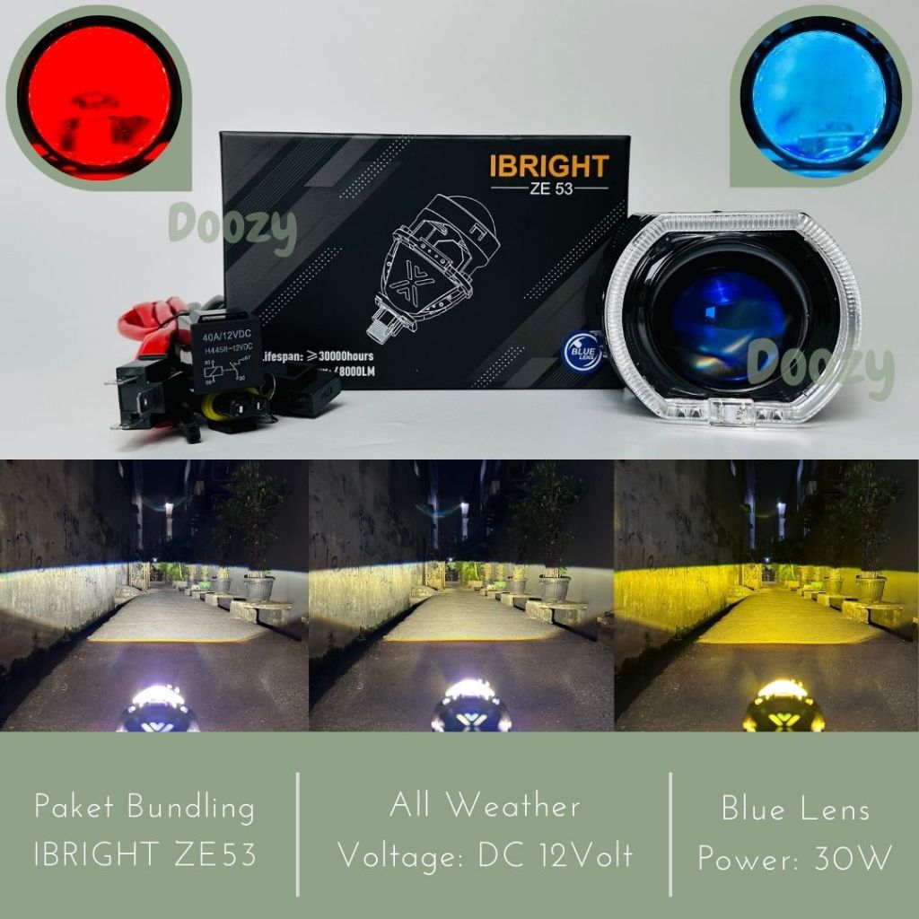 Paket Bundling IBRIGHT ZE53 Biled 2.5 Inch All Weather Blue Lens