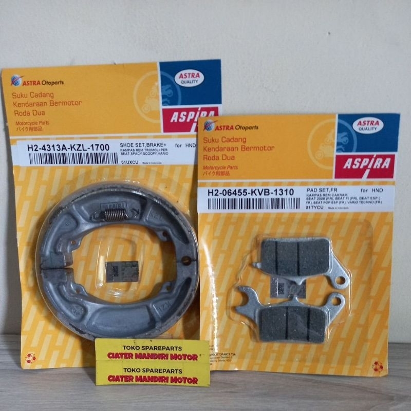 PAKET KAMPAS REM ASPIRA DEPAN BELAKANG MOTOR BEAT, SCOOPY, VARIO, VARIO 125