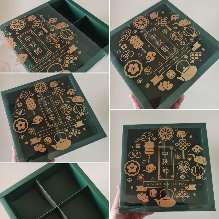 

5 Pcs Dus Mika Mooncake Box Packaging Motif Imlek Hijau Tua Sekat 4 Ukuran 24 x 24 x 6 cm