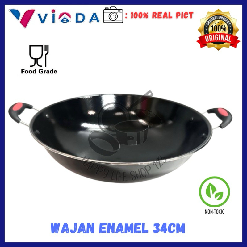 Wajan ENAMEL Hitam 34cm / Wajan Enamel Anti Lengket 34cm VIODA / Wajan Anti Lengket / Wajan Teflon E