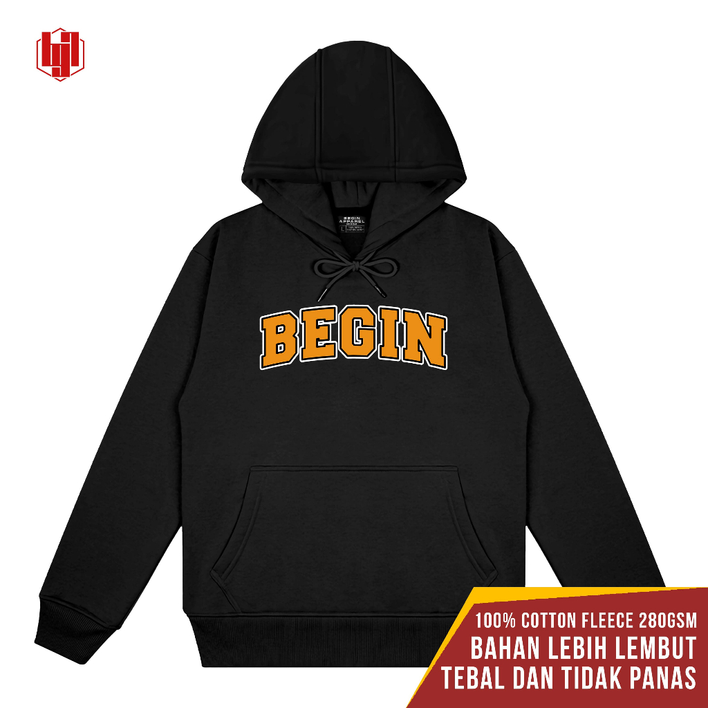 Hoodie Hitam BEGIN Cotton Fleece 280Gsm BGNAPPRL