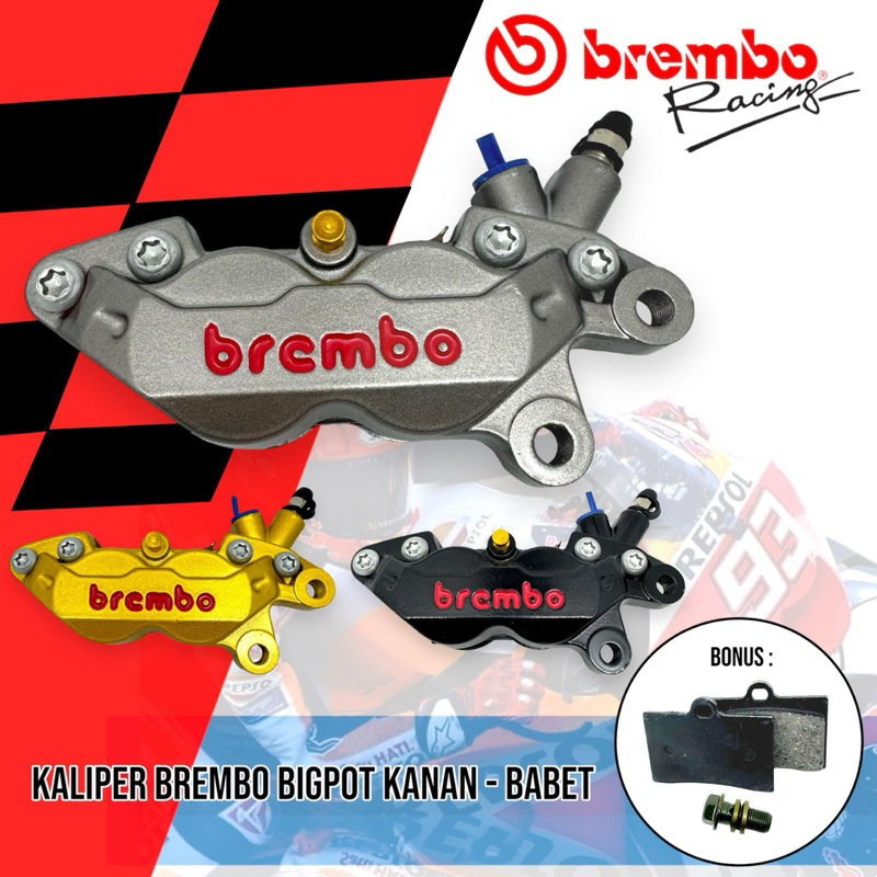 KALIPER BIG POT 4 PISTON 1 PIN   BREMBO KALIPER KANAN UNIVERSAL MOTOR MIO NMAX AEROX MX KING VIXON S