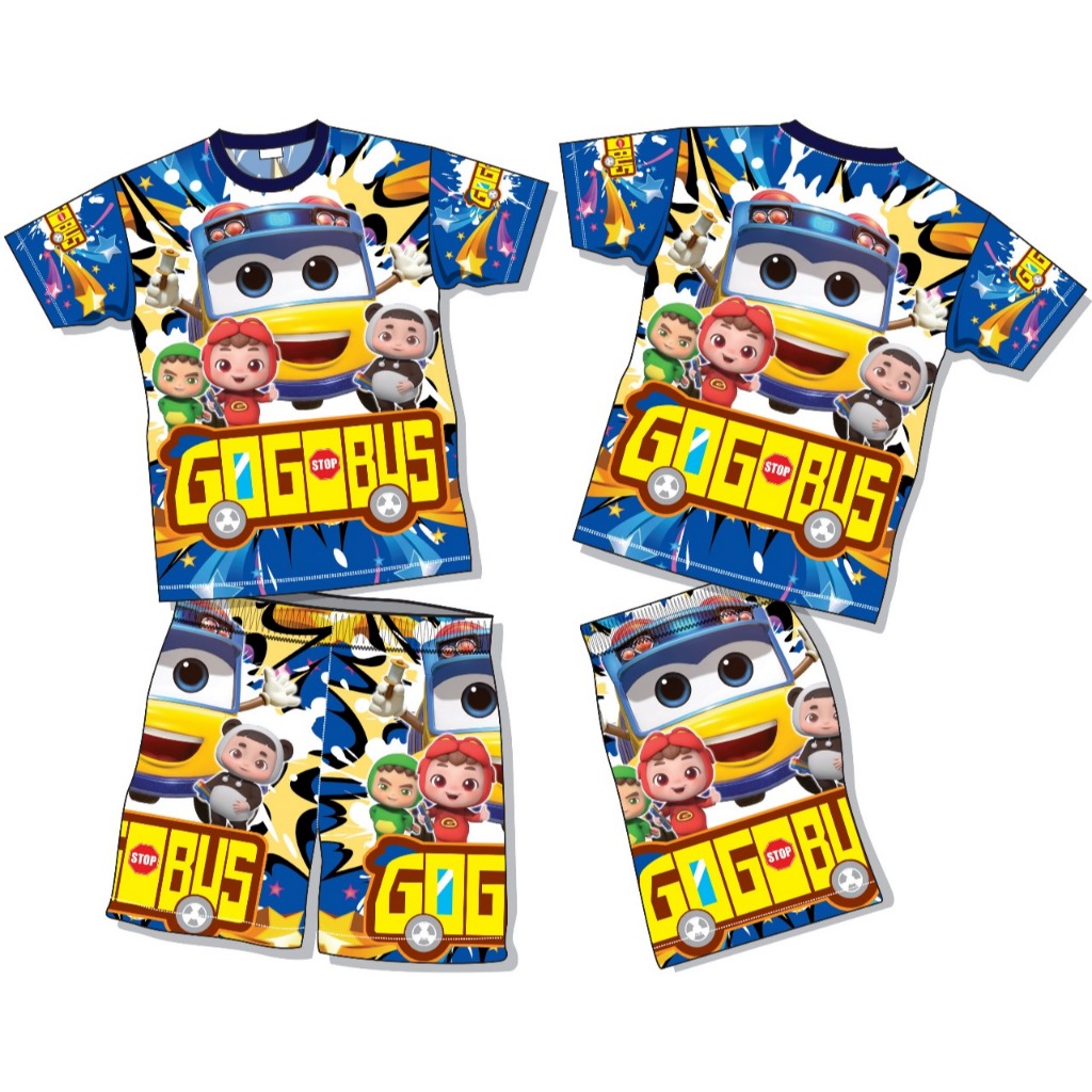 stelan baju gogobus/ baju anak gogobus// kaos celana pendek spongebob size 4-20