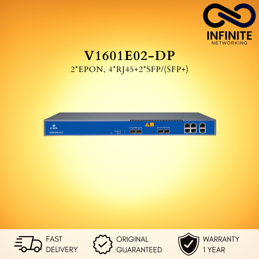V-SOL V1601E02-DP 2 port EPON L3 OLT VSOL AC+DC DUAL POWER 128 User ONU UPLINK 4GE + 2 SFP / SFP+ 10