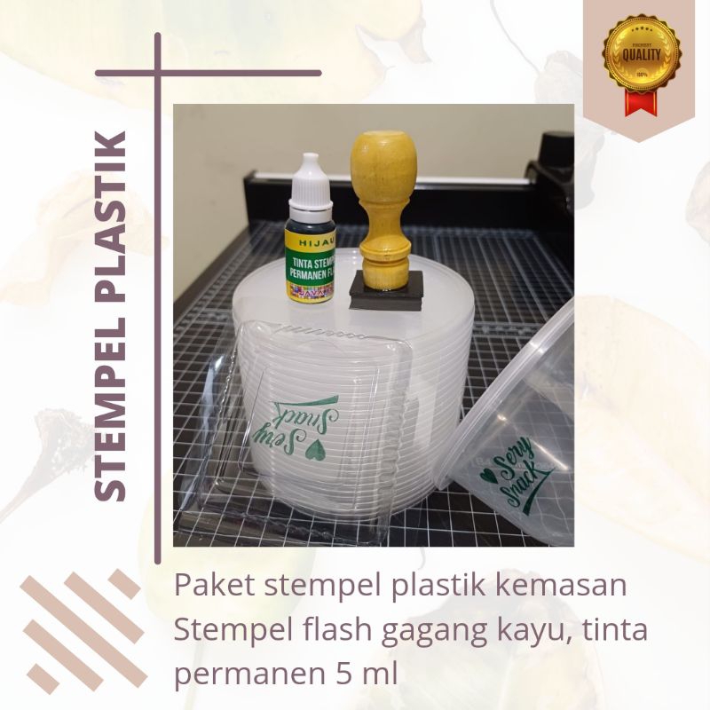 

Stempel plastik (Tinta 10 ml + stempel flash/otomatis + cleaner untuk Media Plastik, Mika, Kain, Sterofoam, Almunium)