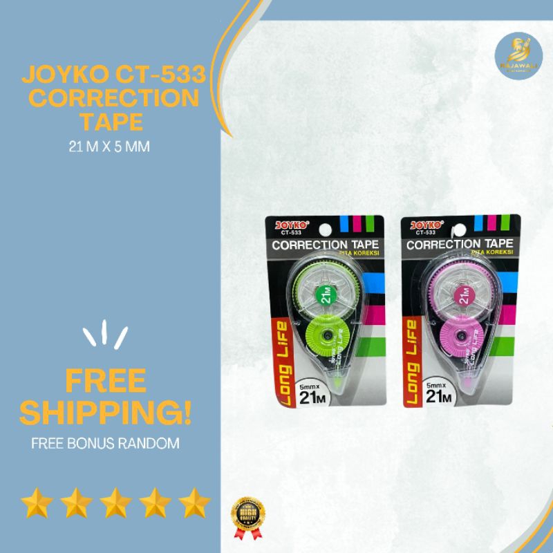 

Joyko Correction Tape CT-533/ Tip X Kertas/ 21M x 5MM/ HARGA TERJANGKAU KUALITAS TERBAIK!/ FREE BONUS RANDOM!