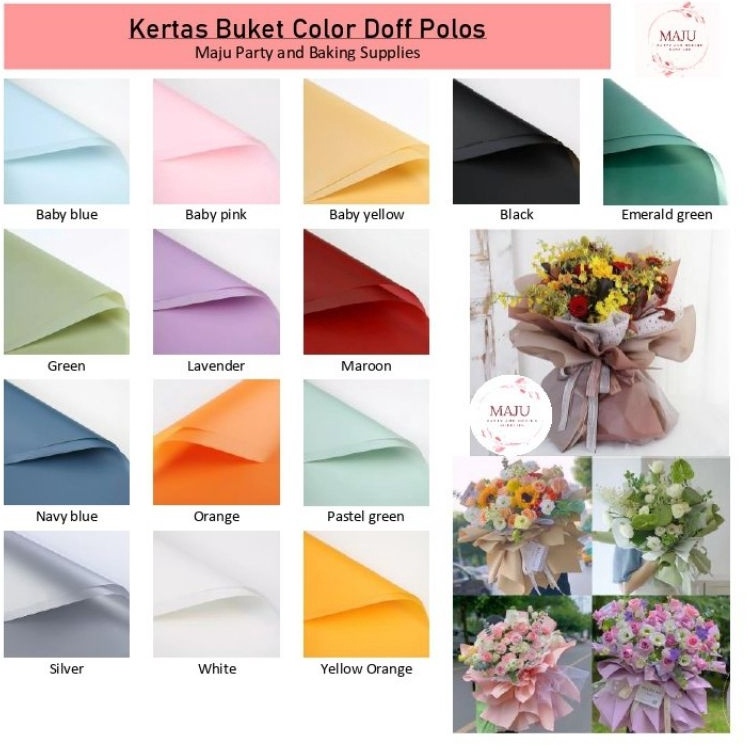Hadir Limited  2 lembar Kertas Buket Color Doff Polos Flower Wrapping  Kertas Bunga  Flower Paper  C