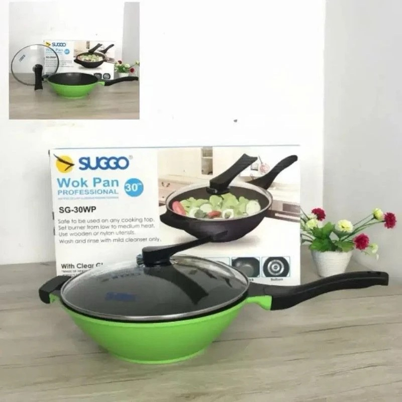 SG-30WP Wok Pan Suggo 30cm Jumbo Size Panci Wok Pan Tutup Kaca Premium Quality Kuat dan Tebal