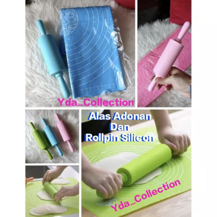 Baru Terkini  1 Set Alas Adonan Silikon Dan Rolling Pin Penggilas Adonan  Tatakan Baking Silicone  S