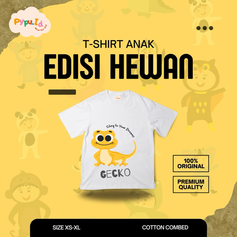 PYPU.ID - T-Shirt Gecko | Baju Cicak/Tokek | Kaos Cicak/Tokek | Baju Anak Hewan Lucu | Fashion Kids