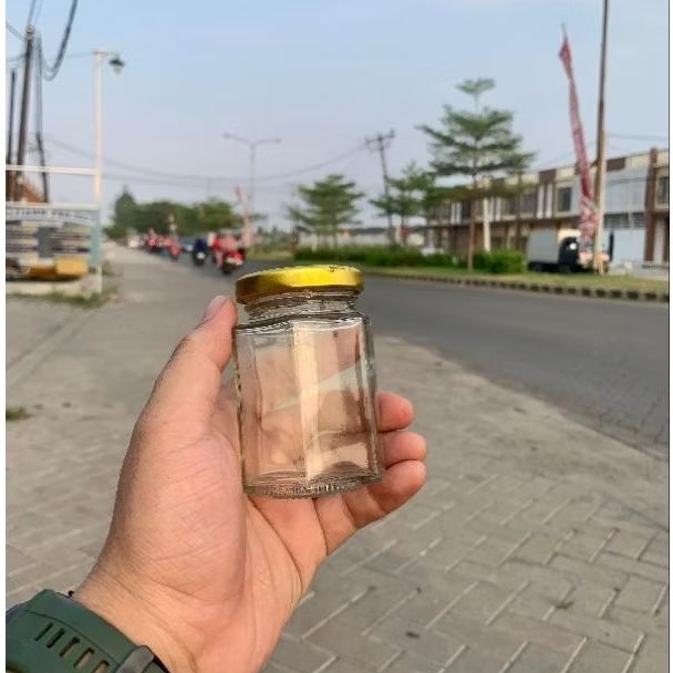 jar kaca Hexagonal 200ml | botol Segi Enam