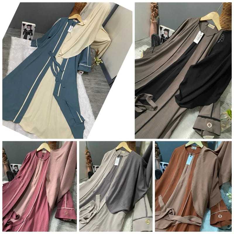 Gamis Abaya Halwa Cardigan Set Kerudung Abaya Set Hijab Wanita Bahan Cringkle Airflow