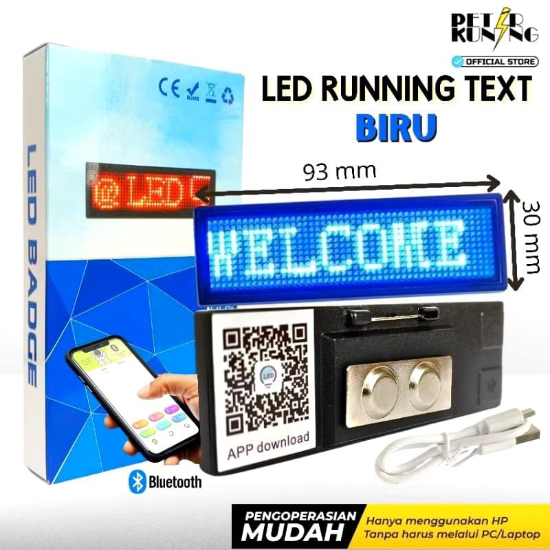 LED Badge Mini / Custom Bluetooth/Papan Lampu LED/ Layar Led Berjalan /Nametag Led / Running Text Mi