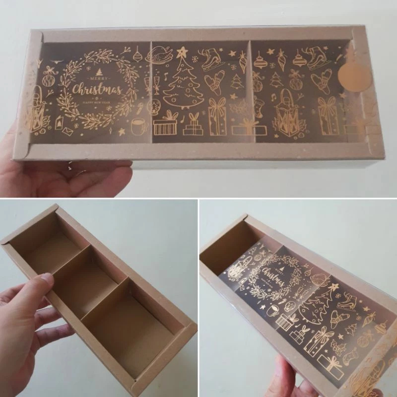 

( 5 pcs ) dus mika natal kemasan fruit pie warna cokelat sekat 3 box kue kering merry christmas 17x24.5x4.5 cm