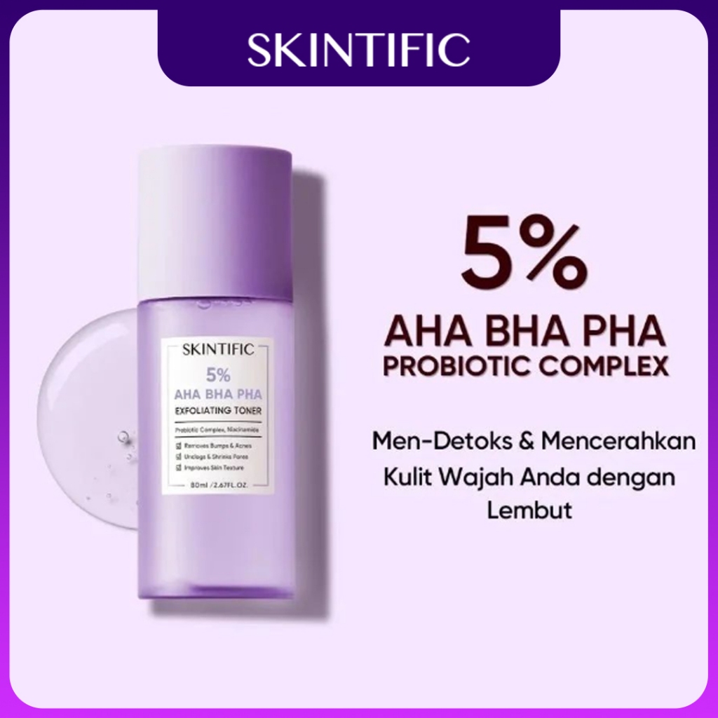 Skintific 5% AHA BHA PHA Exfoliating Toner 80ml || Toner Eksfoliasi Ringan Untuk Semua Jenis Kulit