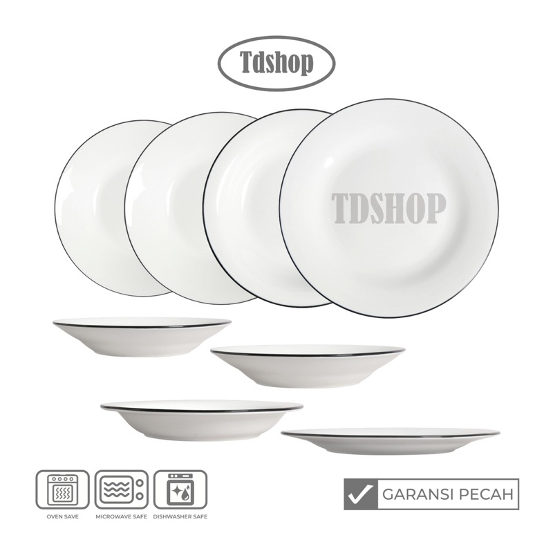 TDSHOP KERAMIK MAKAN POLOS LIST HITAM / PIRING SAJI BUAH POLOS BLACK LINING