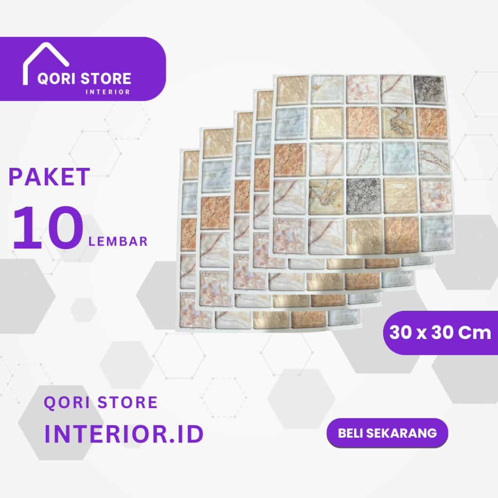 Paket 10 Pcs Wallpaper Dinding 3D Embossed Modern Foam Timbul  30x30