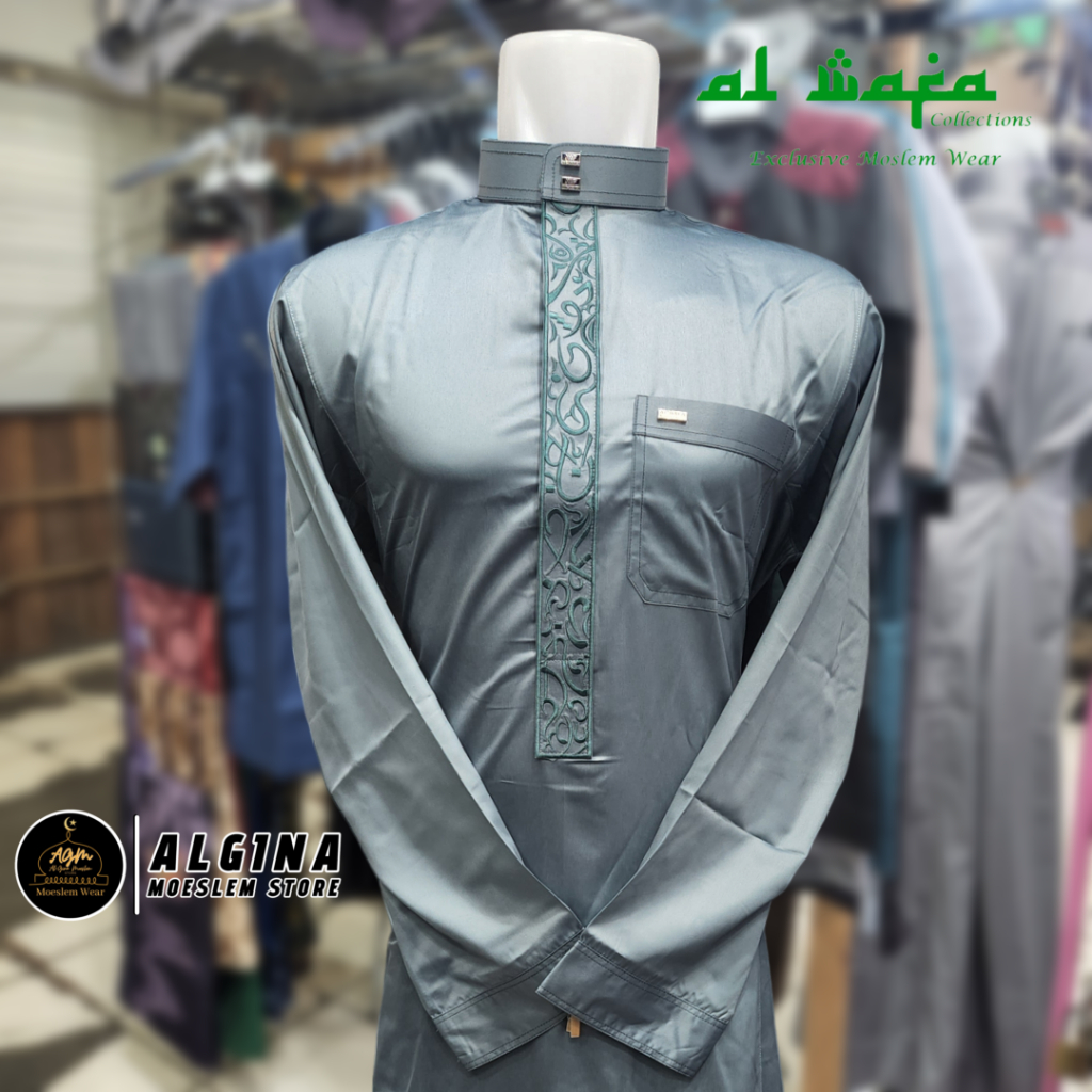 Gamis Al Wafa Warna Satin Korea Bordir Kancing Thailand Lengan Panjang Cuff | Jubah Muslim Lengan Pa