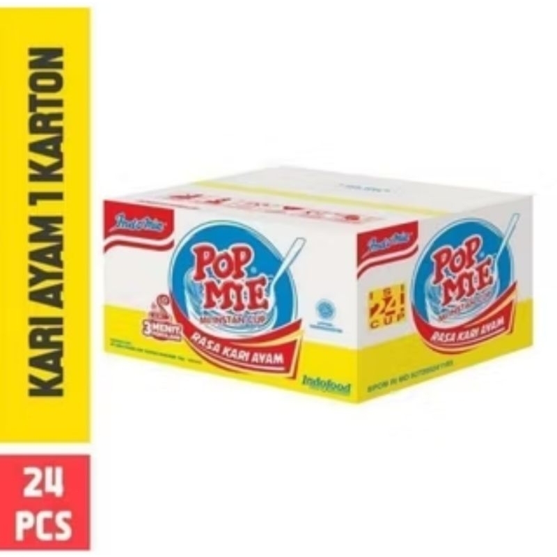 

Promo 7.7 Pop Mie Rasa Ayam, Soto, Bakso, Kari 1 Dus isi 24 Pcs @75g