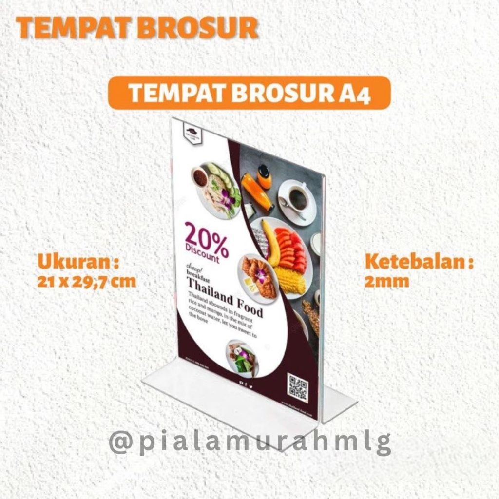 

Tempat Brosur A4 Tempat Brosur Akrilik / Tent Card Holder Qris Barcode / Nomor Menu Meja Portrait T - Ukuran A4 2mm