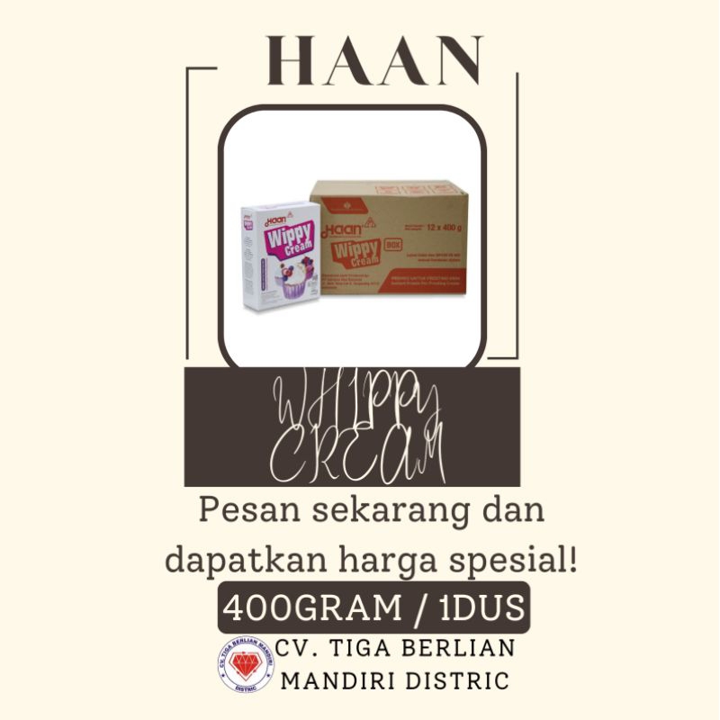 

HAAN WHIPPY CREAM ST POUCH 400GRAM / 12PCS / 1DUS
