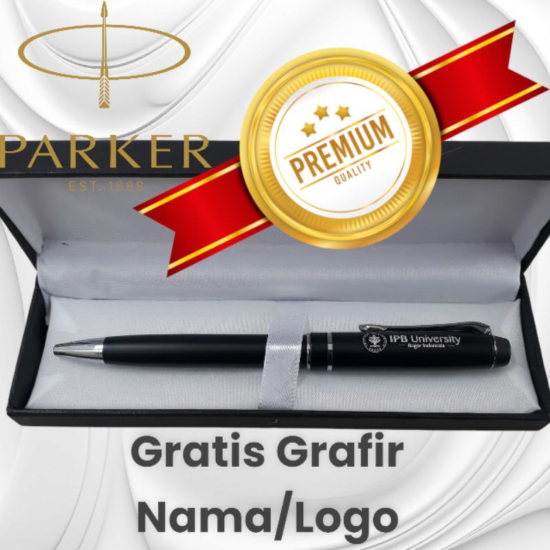 

pulpen bolpoint mewah parker black iron metal exclusivd gratis grafir nama/logo