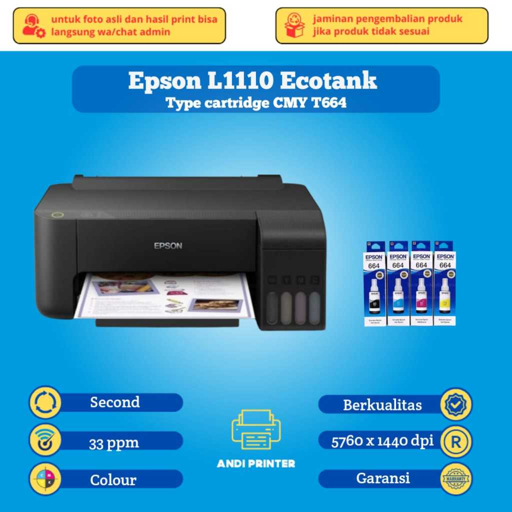 Printer warna epson L110 ECO tank | tinta baru nozzle full